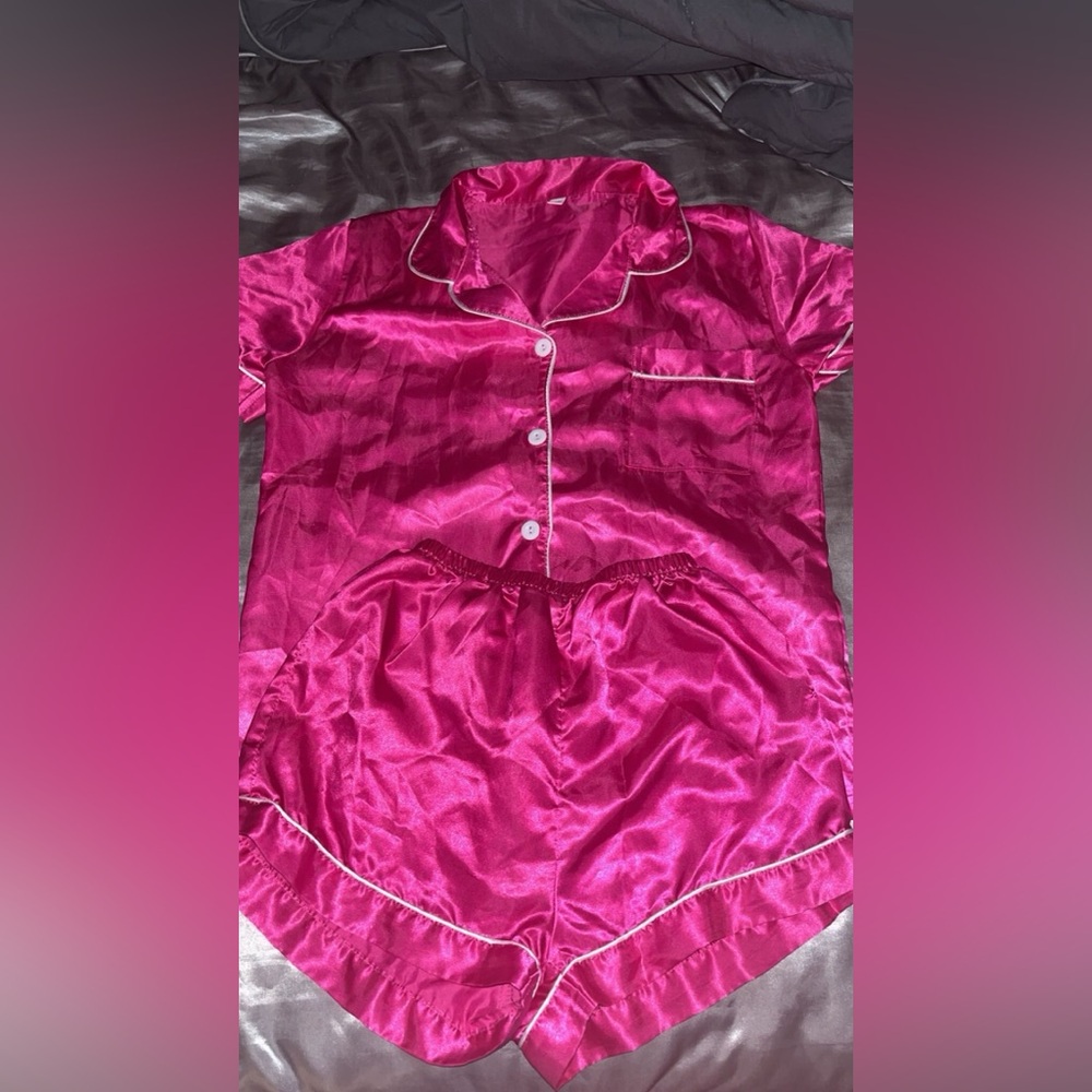 Women's Satin Pajama Set - Pink